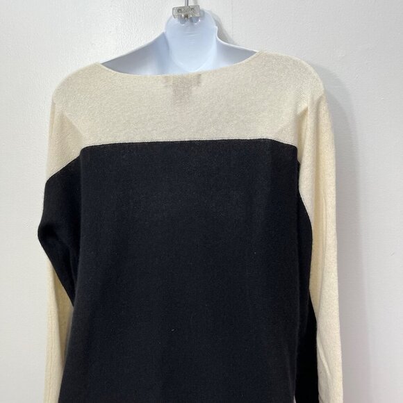 Color Block Lord & Taylor Cashmere Sweater Size‎ L/G Black & Cream Long Sleeve - Picture 4 of 7